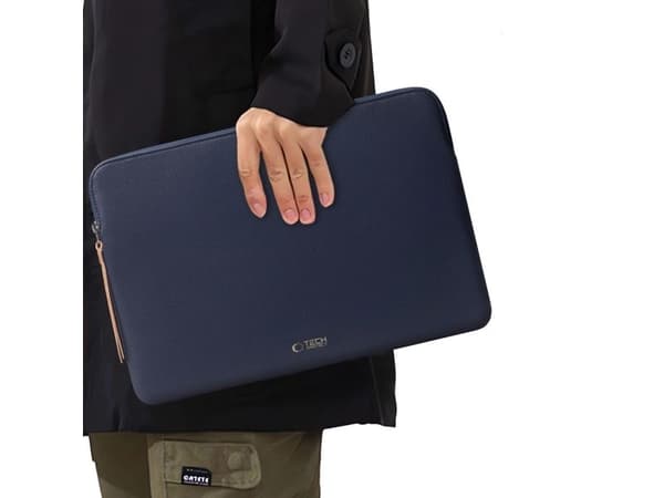 Tech-Protect fleece-laptoptväska 15-16 - marinblå
