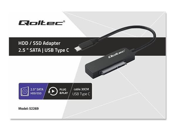 Qoltec SATA-sovitin | 2,5" SSD HDD-sovitin | USB-C | Super speed 5Gb/s | 2TB | 19cm