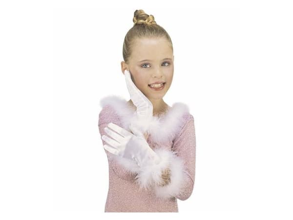 Vita satin-handskar för barn