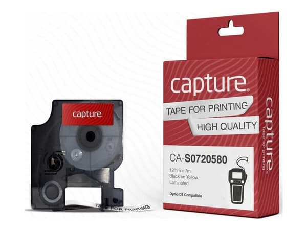 Capture CA-S0720580, Musta keltaisella, D1, Polyesteri, -18 - 90 °C, DYMO, D1