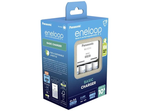 Panasonic Basic BQ-CC51 + 4x eneloop AA-laddare NiMH R03 (AAA), R6 (AA)