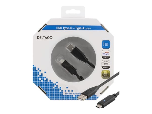 DELTACO - USB-kabel - USB (hann) til USB-C (hann) - USB 2.0 - 1 m - svart
