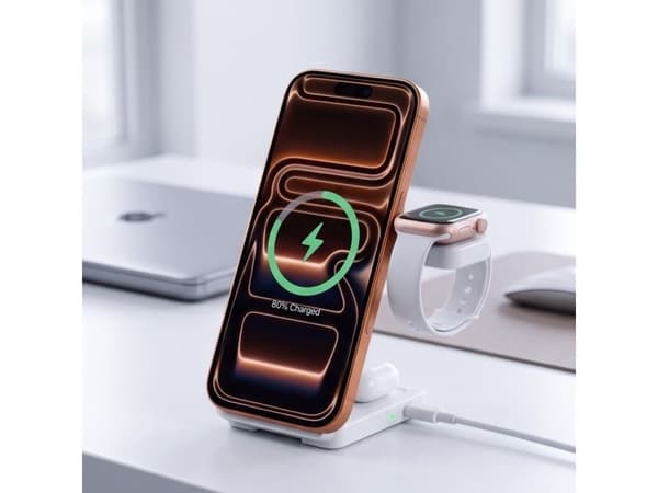 Tech-Protect A56 3in1 MagSafe 25W QI2.2 Wireless Charger + USB-C / USB-C Cable 100cm - White