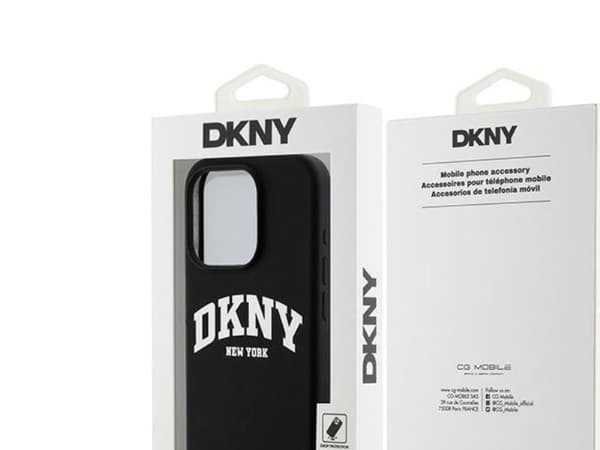 DKNY Liquid Silicone White Printed Logo MagSafe iPhone 15 Pro Case - Black