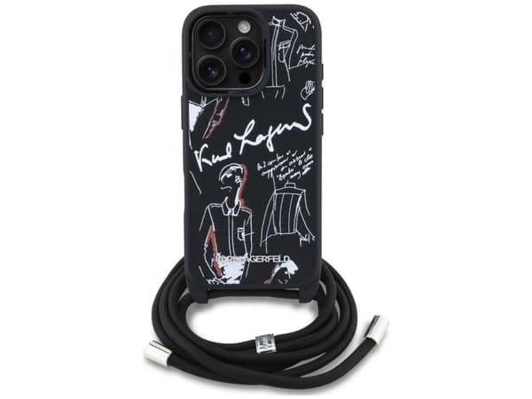 Karl Lagerfeld Crossbody Grained Pattern &amp; Logo Case for iPhone 16 Pro - Black