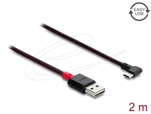 DeLOCK 81547, 2 m, USB A, USB C, USB 2.0, Punainen, Musta