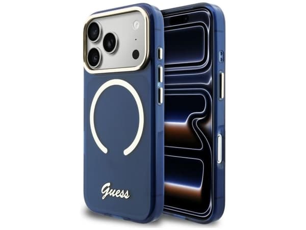 Guess IML Script Metal MagSafe Case for iPhone 17 Pro - Blue