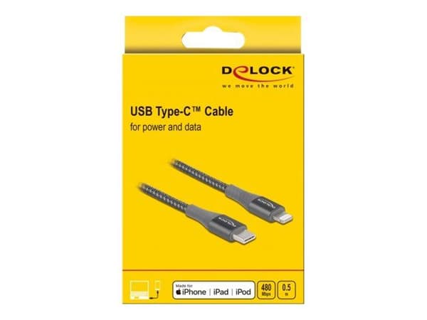 Delock - Lightning-kabel - USB-C hann til Lightning hann - 50 cm - grå