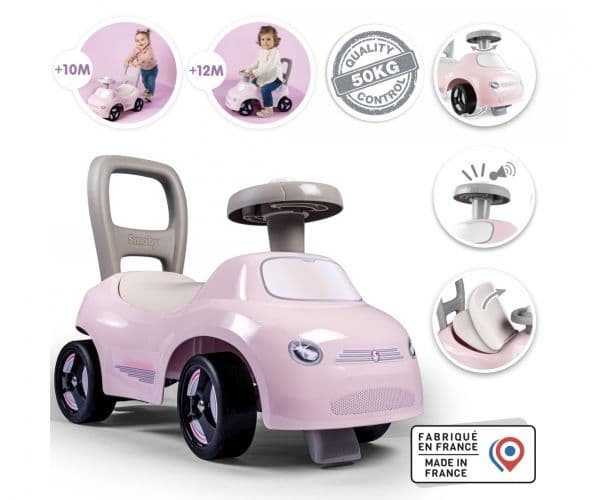 Smoby Auto 2-i-1 skyv-og-gå-bil, rosa