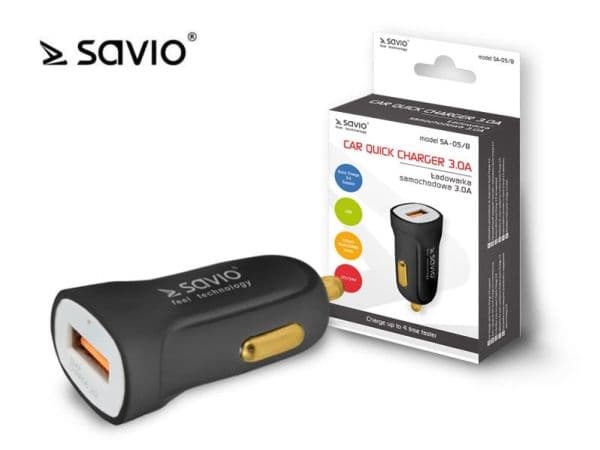 SAVIO SA-05/B - Bilstrømadapter - 3 A - QC 3.0 (USB) - svart