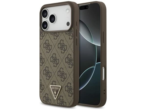 Guess Leather 4G Triangle Strass MagSafe Case for iPhone 17 Pro Max / 18 Pro Max - Brown