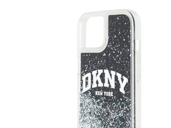 DKNY Liquid Glitter Big Logo etui til iPhone 15 Plus / 14 Plus - sort