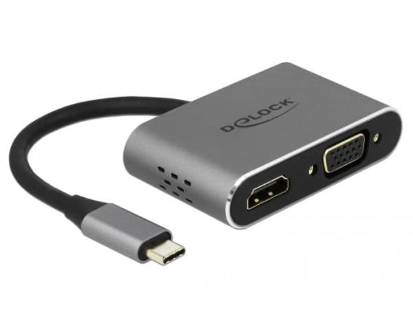 Delock - Extern videoadapter - USB-C - HDMI, VGA - grå - detaljhandel