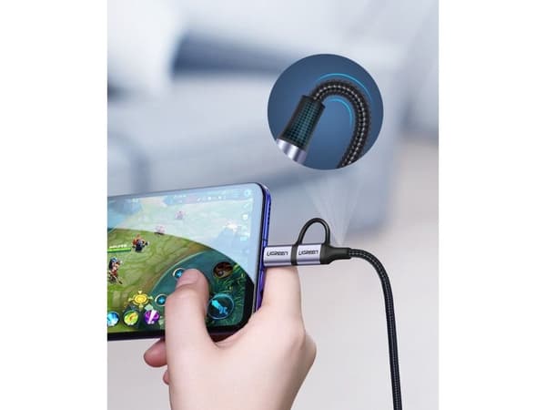 Ugreen US177, 1 m, USB A, USB C/Micro-USB B, USB 2.0, 0,48 Gbit/s, Svart, Grå