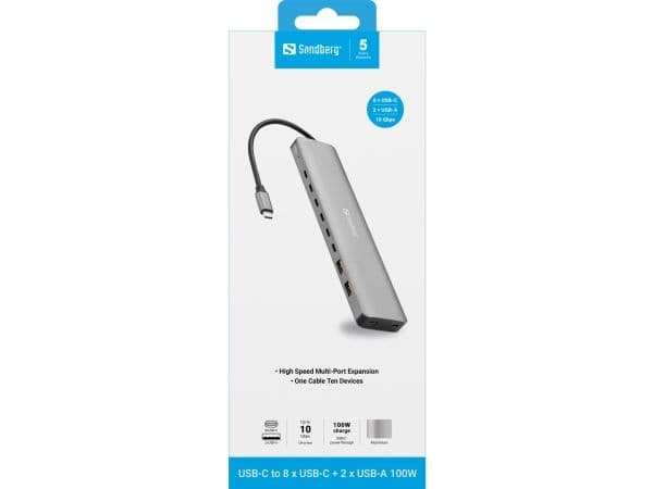 SANDBERG USB-C - 8 x USB-C + 2xUSB-A 100W