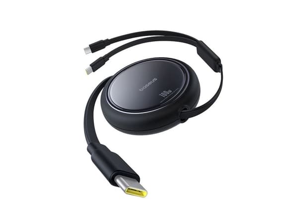 BASEUS infällbar kabel 2-i-1 Type C till 2x Type C 100W 1 m svart