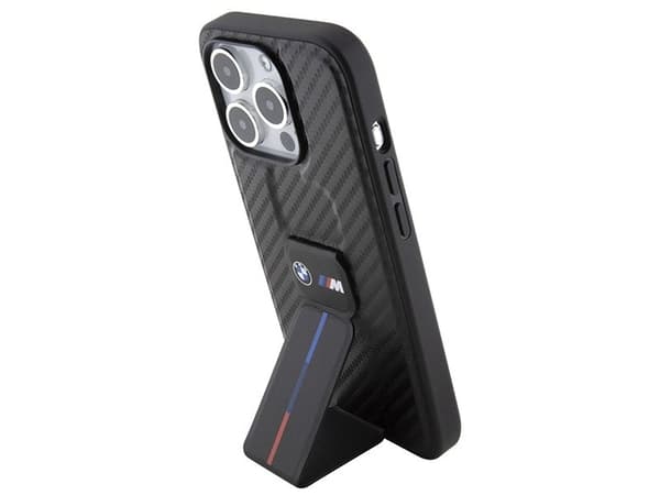 BMW Grip Stand Smooth & Carbon-deksel til iPhone 15 Pro - svart
