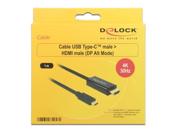 Delock - Ekstern videoadapter - Parade PS171 - USB-C - HDMI - svart