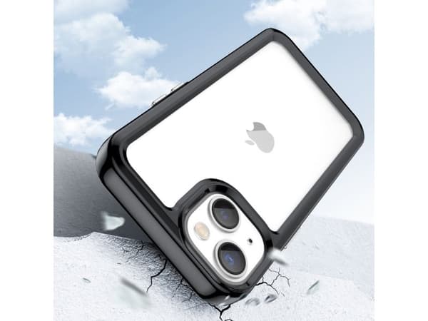 Outer Space-etuiet iPhone 14 Plus hardt deksel med gele-ramme - svart