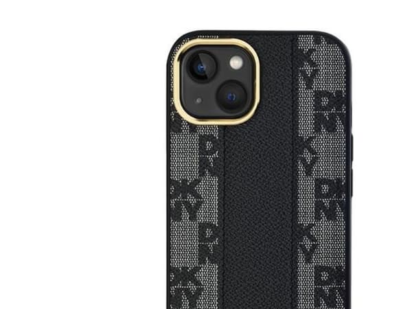 DKNY Leather Checkered Mono Pattern MagSafe Case for iPhone 14/15/13 - Black