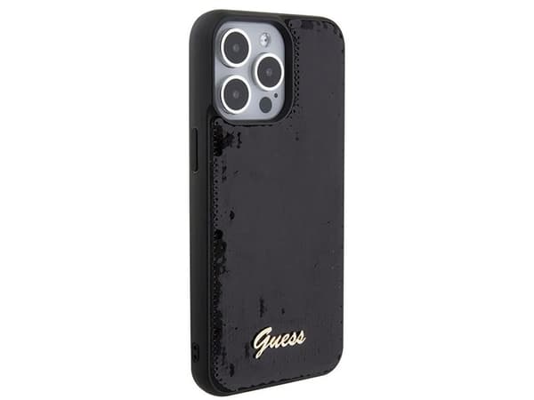 Guess Sequin Script metallskal till iPhone 15 Pro Max - svart