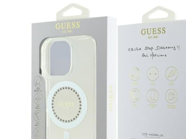 Guess IML strass MagSafe-skal för iPhone 16 Pro Max - Vit