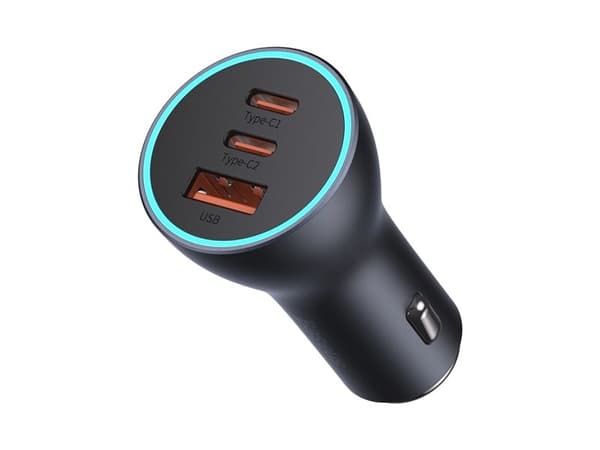Baseus pikalataussovitin autoon 2*USB-C + USB-A 65W tummanharmaa (CGJP010013)