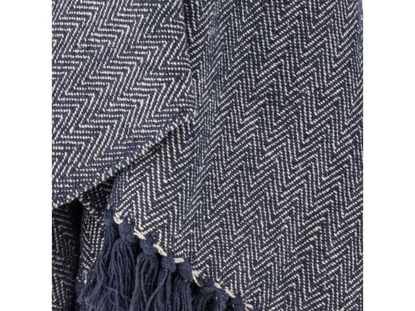 Bloomingville CREATIVE COLLECTION Herringbone pledd Blå resirkulert bomull