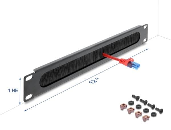 Delock - Kabelhanteringspanel med borste för rack - mörkgrå - 1U - 12"