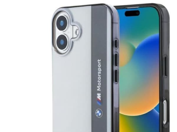 BMW Motosport IML vertikal striper mobildeksel til iPhone 16 - grå