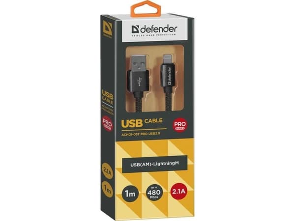 USB-kaapeli Defender USB-A til Lightning 1 m lajiteltu (87808)