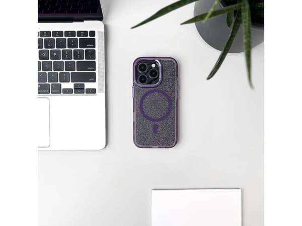 Glitter MagSafe-etui til iPhone 16 Plus - lilla med glitter