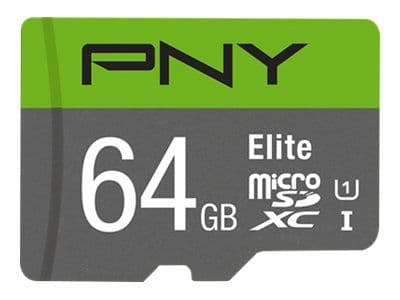 PNY Elite, 64 GB, MicroSDXC, Luokka 10, Class 1 (U1), Vihreä, Harmaa