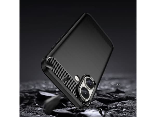 Kolfiberfodral för iPhone 16 silikonfodral - svart