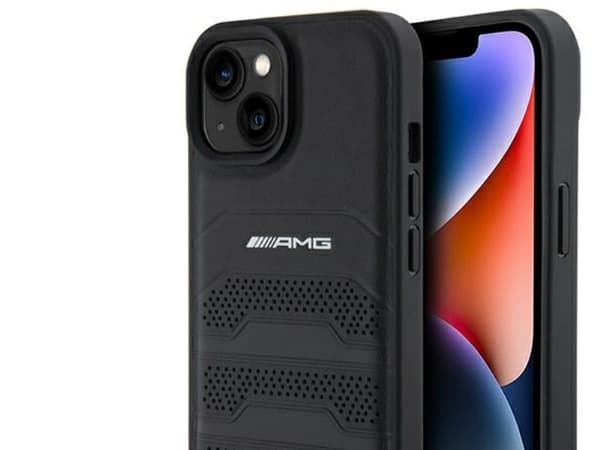 Hurtel AMG lær-debossede linjer-deksel til iPhone 15 Plus - sort