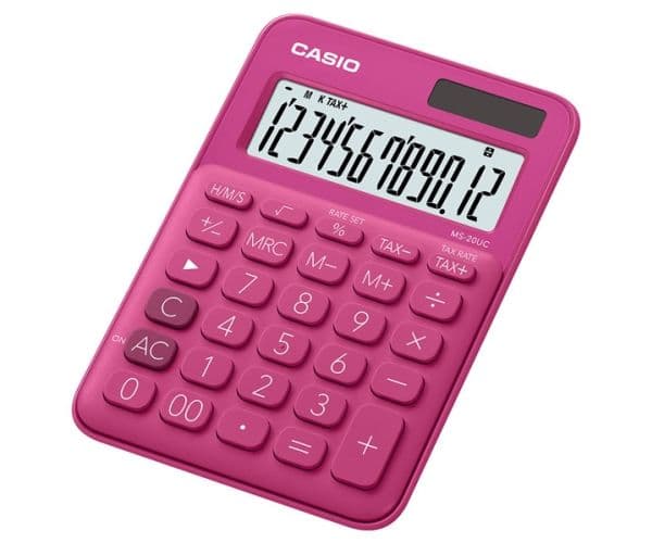 Casio MS-20UC - Skrivebordskalkulator - 12 sifre - solpanel, batteri - rød