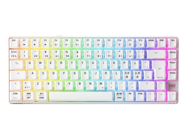 CHERRY XTRFY K33 Compact Wireless, Trådlös, USB + RF Wireless + Bluetooth, Mem-chanical key switch, QWERTY, RGB LED, Vit