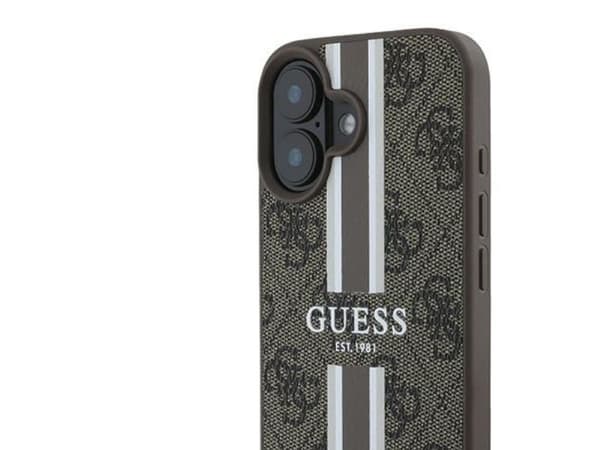 Guess 4G trykte striper MagSafe-deksel for iPhone 16 Plus - brun