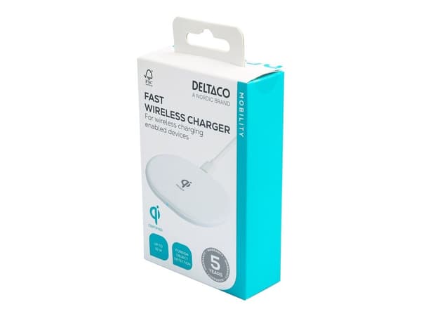DELTACO - Trådlöst laddställ - USB-C, QI-certifierad - 10 watt - Fast Charge - vit