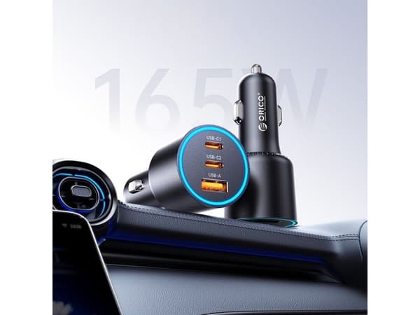 Orico HyperDrive 165 W -autolaturi, USB-A + 2x USB-C – musta