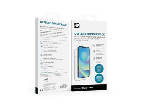 IFROGZ Defence Bundle Pack, Mobilskal, Apple, iPhone 14 Plus, 17 cm (6.7"), Transparent