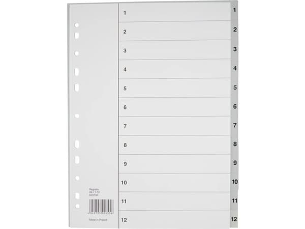 Register, Bantex, A4, 210x297mm, grå set om 1 st.