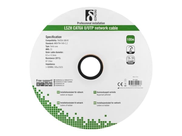 DELTACO - Bulkkabel - 100 m - UTP - CAT 6a - halogenfri, solid - vit