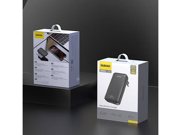 Dudao A65Q adapter 65W GaN 1xUSB-C + 1xUSB-A svart