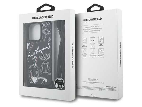 Karl Lagerfeld Crossbody Grained Pattern &amp; Logo Case for iPhone 16 Pro Max - Black