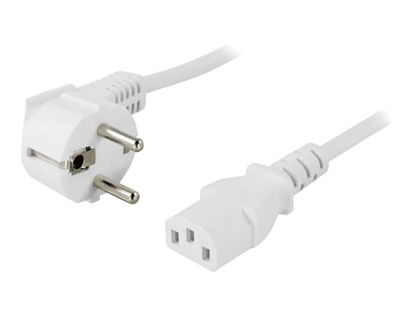 DELTACO - Strømkabel - CEE 7/7 (han) til IEC 60320 C13 - AC 250 V - 10 A - 3 m - 90° stikforbindelse, lige stikforbindelse - hvid