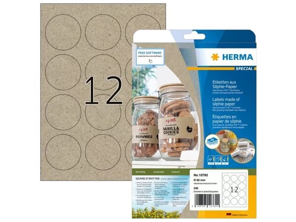 HERMA 10762, Brun, Rund, Permanent, A4, Universal, Papper