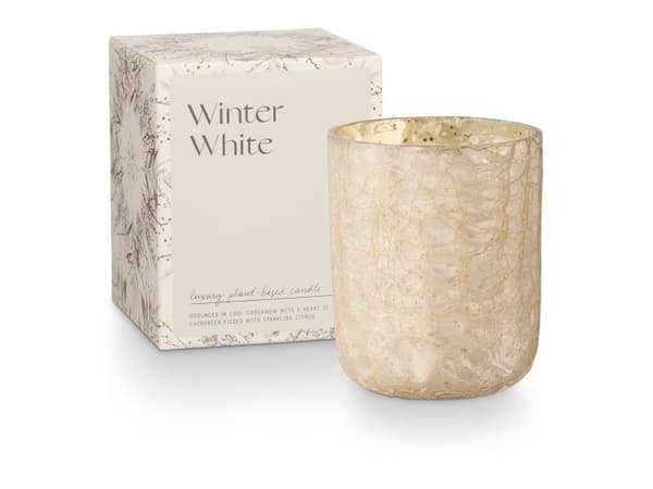 ILLUME Winter White Crackle Glas Duftlys, Hvid,