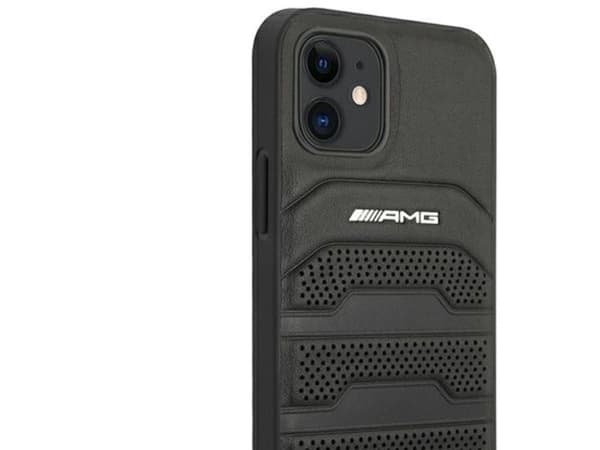 AMG lærdeksel med pregete linjer til iPhone 12 mini - svart
