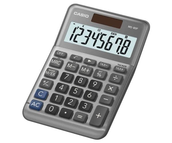 Casio MS-80F, Desktop, Grunnleggende, 8 sifre, Batteri/Solcelle, Grå